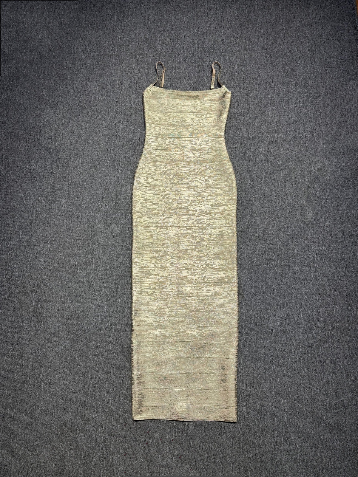Woodgrain Foil Print Maxi Dress Gold HV2942