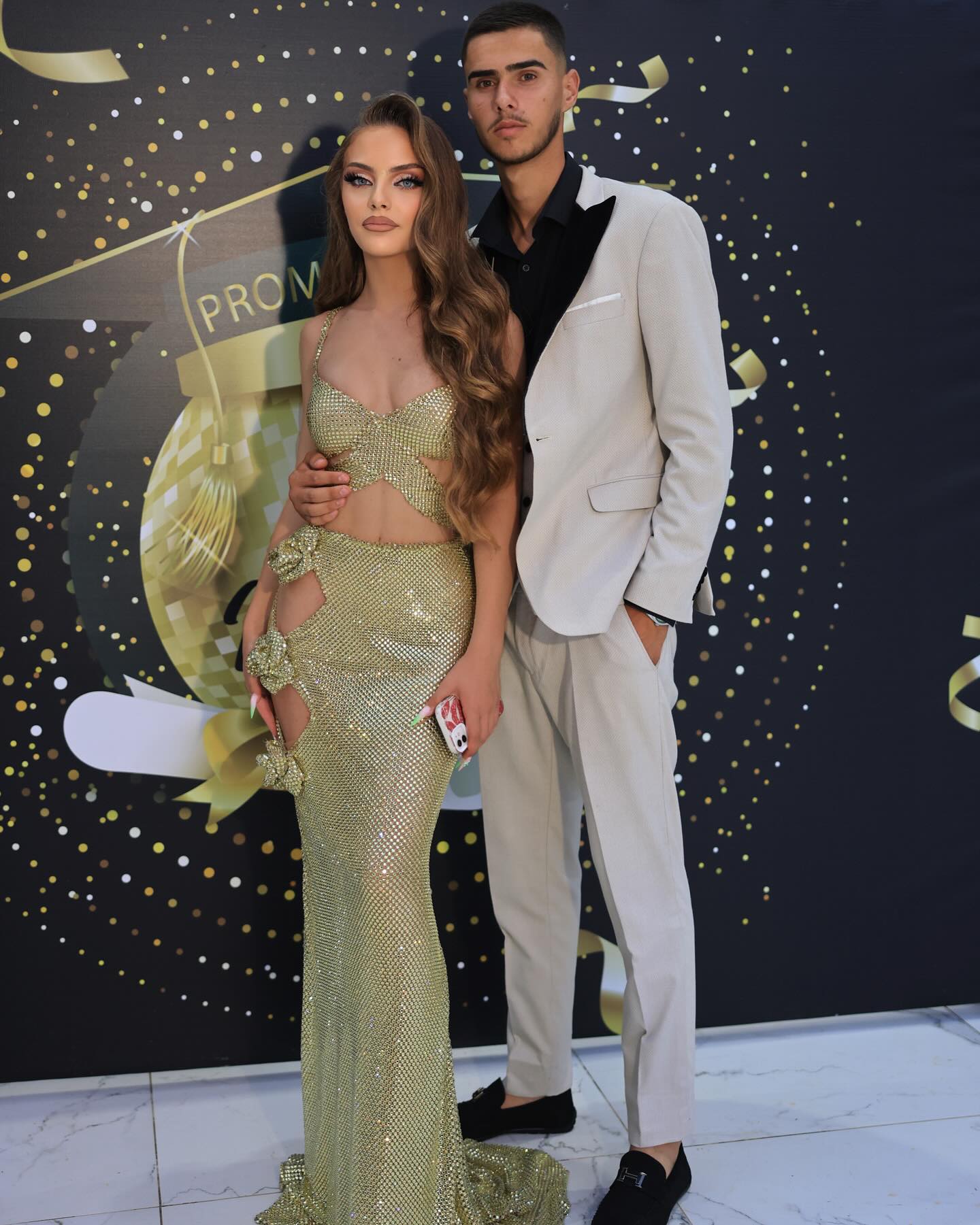 Floral Sparkly Maxi Dress Gold HV1729