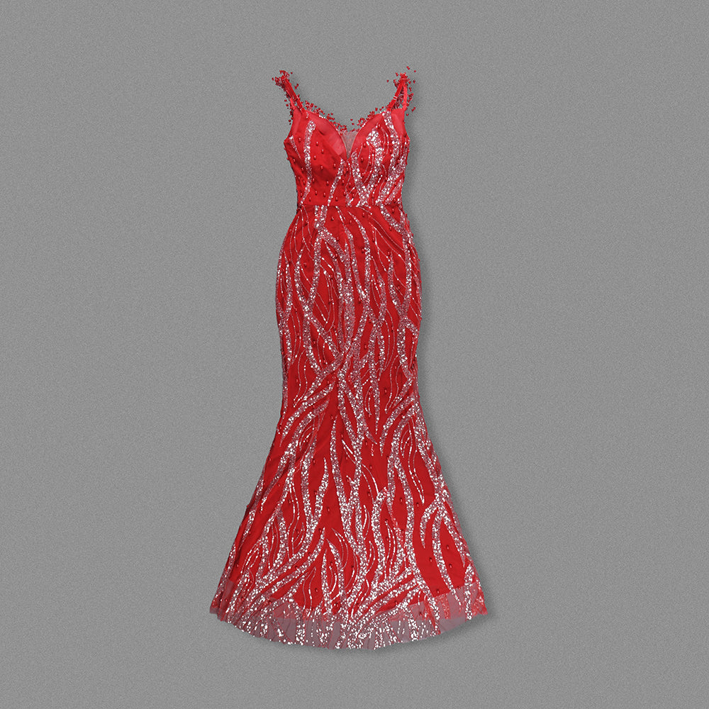 Sequin Maxi Dress Red Silver HV1998