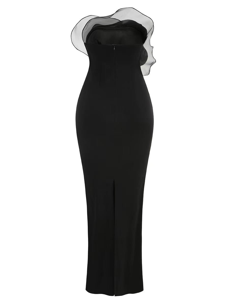 Strapless Petals Maxi Dress Black