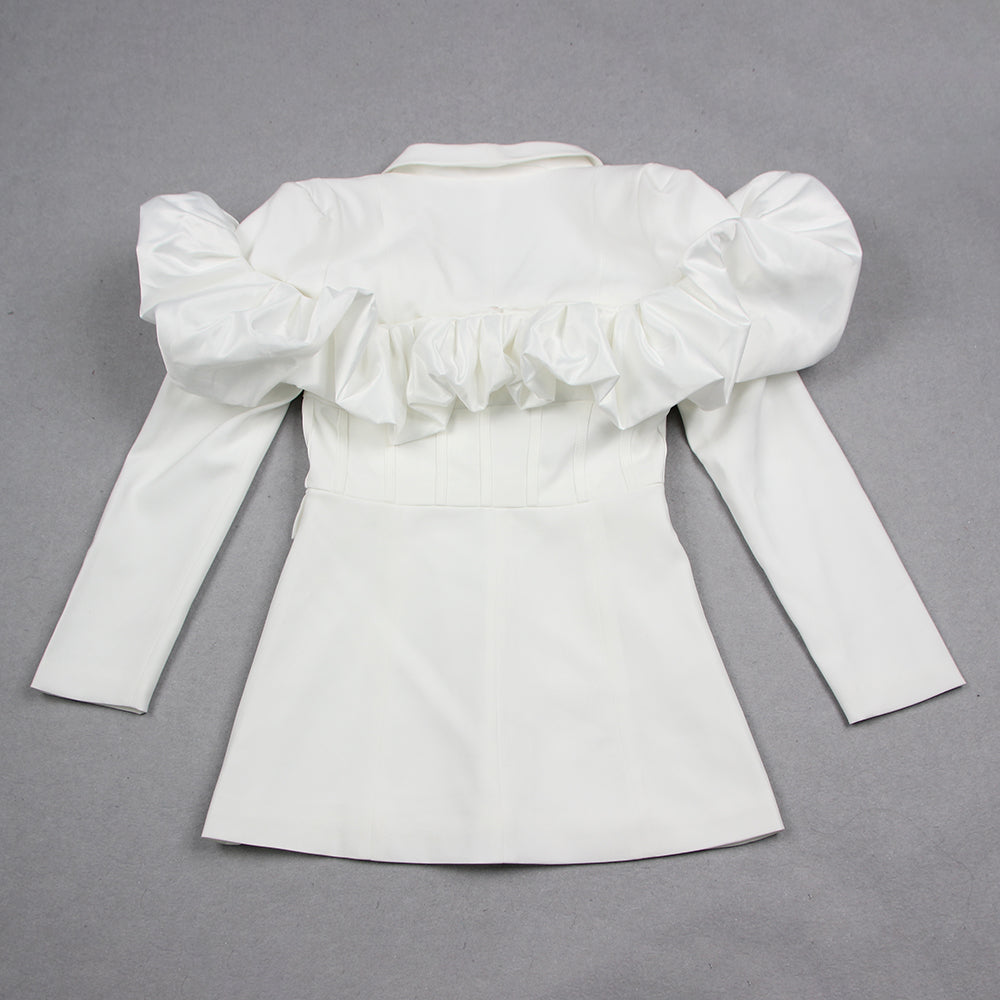Long Sleeve Puff Detail Blazer Dress White HV1018