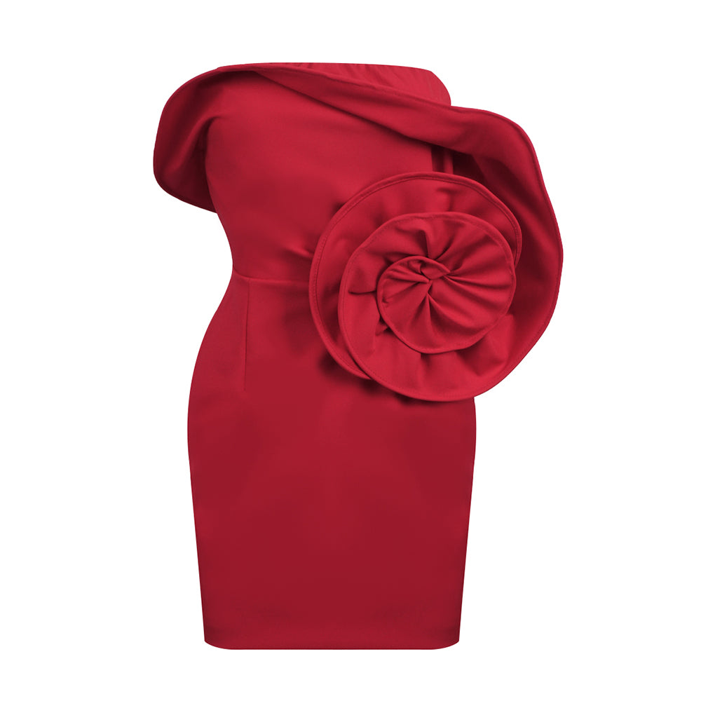 Strapless Flower Dress Red HV1896