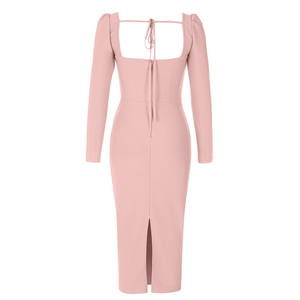 Long Sleeve Corset Design Midi Dress HV9755