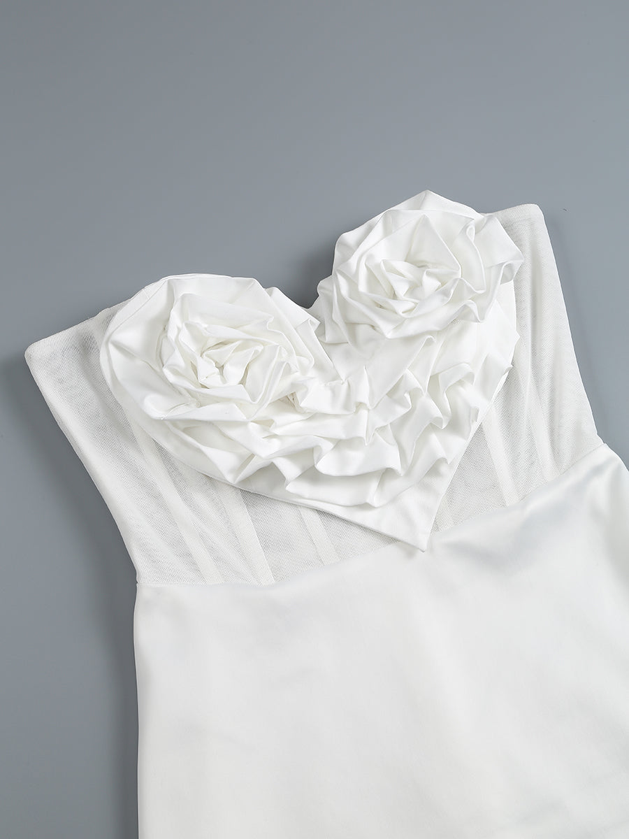 Floral Strapless A Line Dress White HV1175