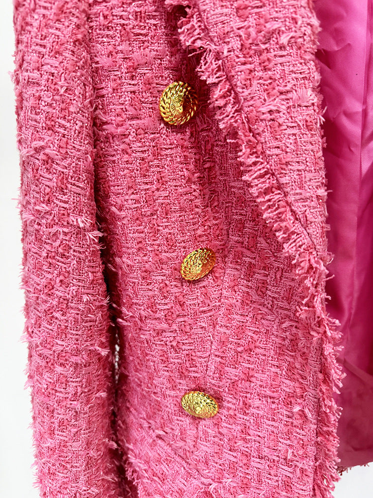 Long Sleeve Frayed Blazer Hot Pink