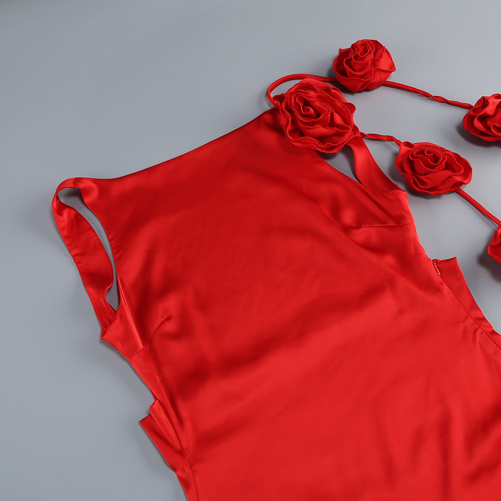 Floral Backless Maxi Dress Red HV2865