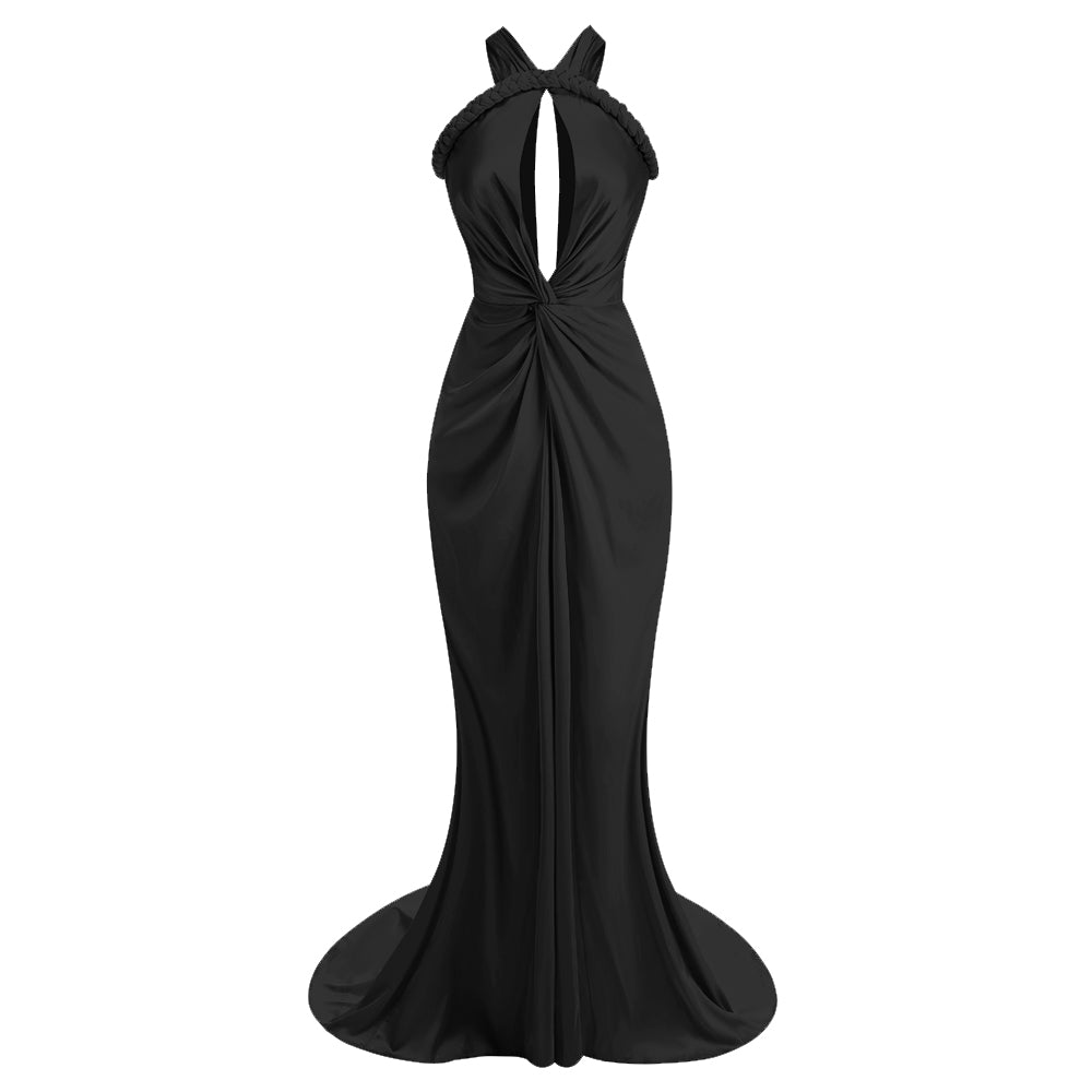Halter Braided Draped Maxi Dress HV1380