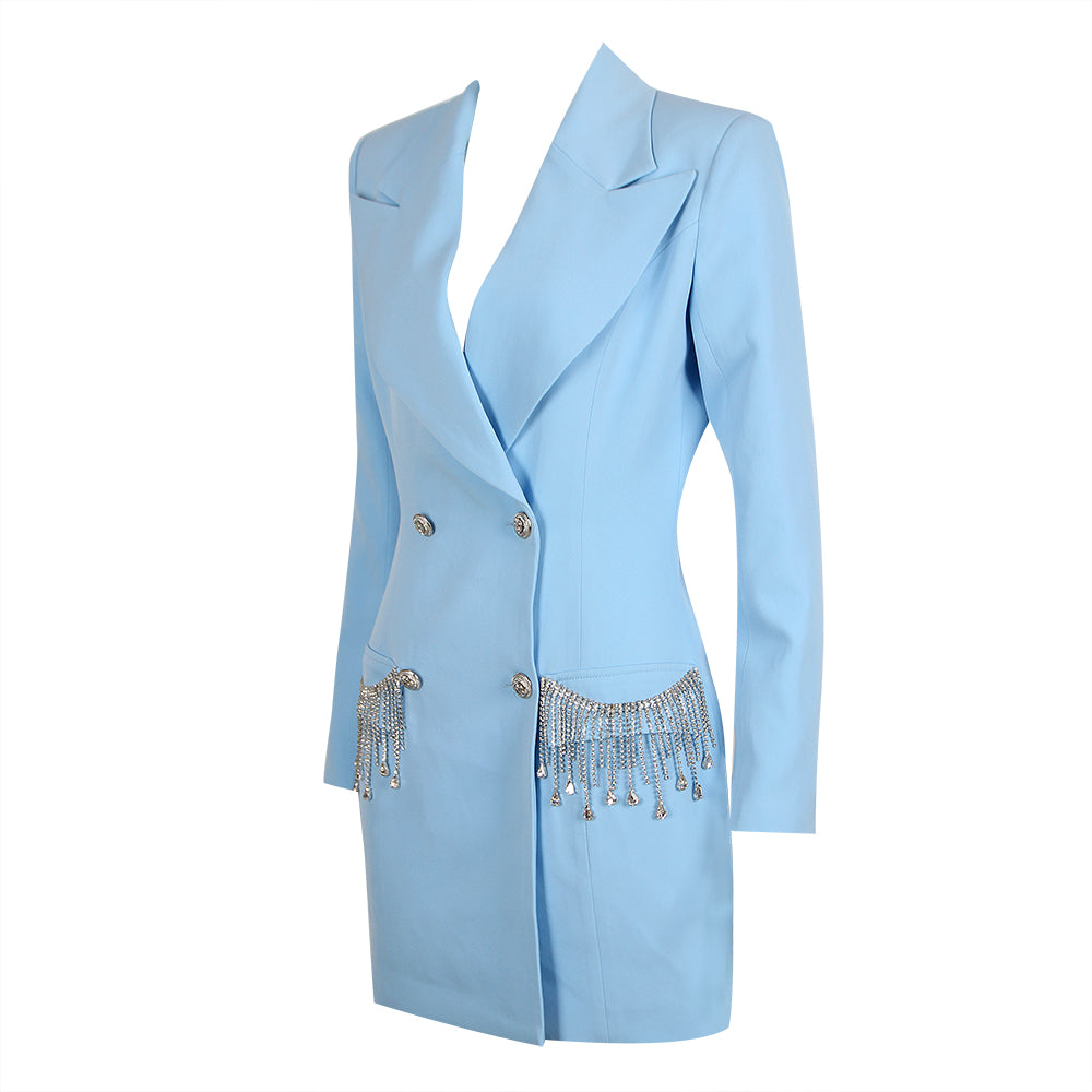 Embellished Long Sleeve Blazer Dress Blue HV9135