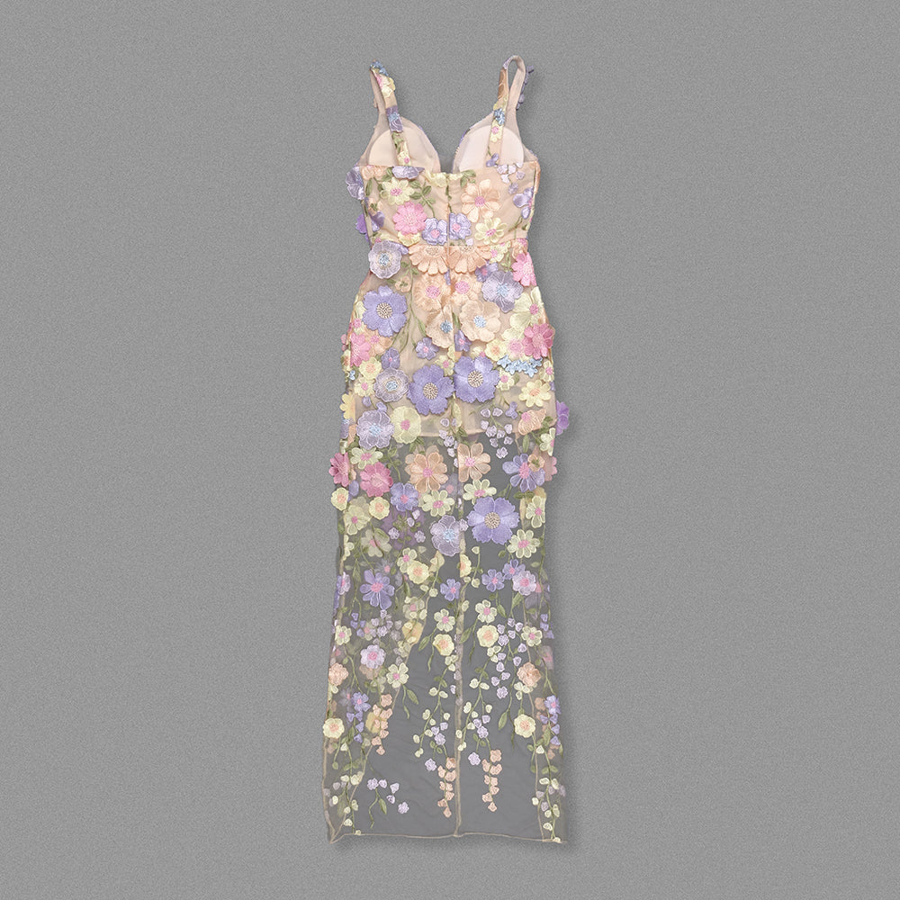 Floral Embroidered Maxi Dress Lavender HV2149