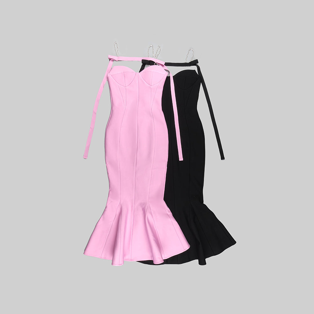 Chain Strap Bustier Mermaid Midi Dress HV9324