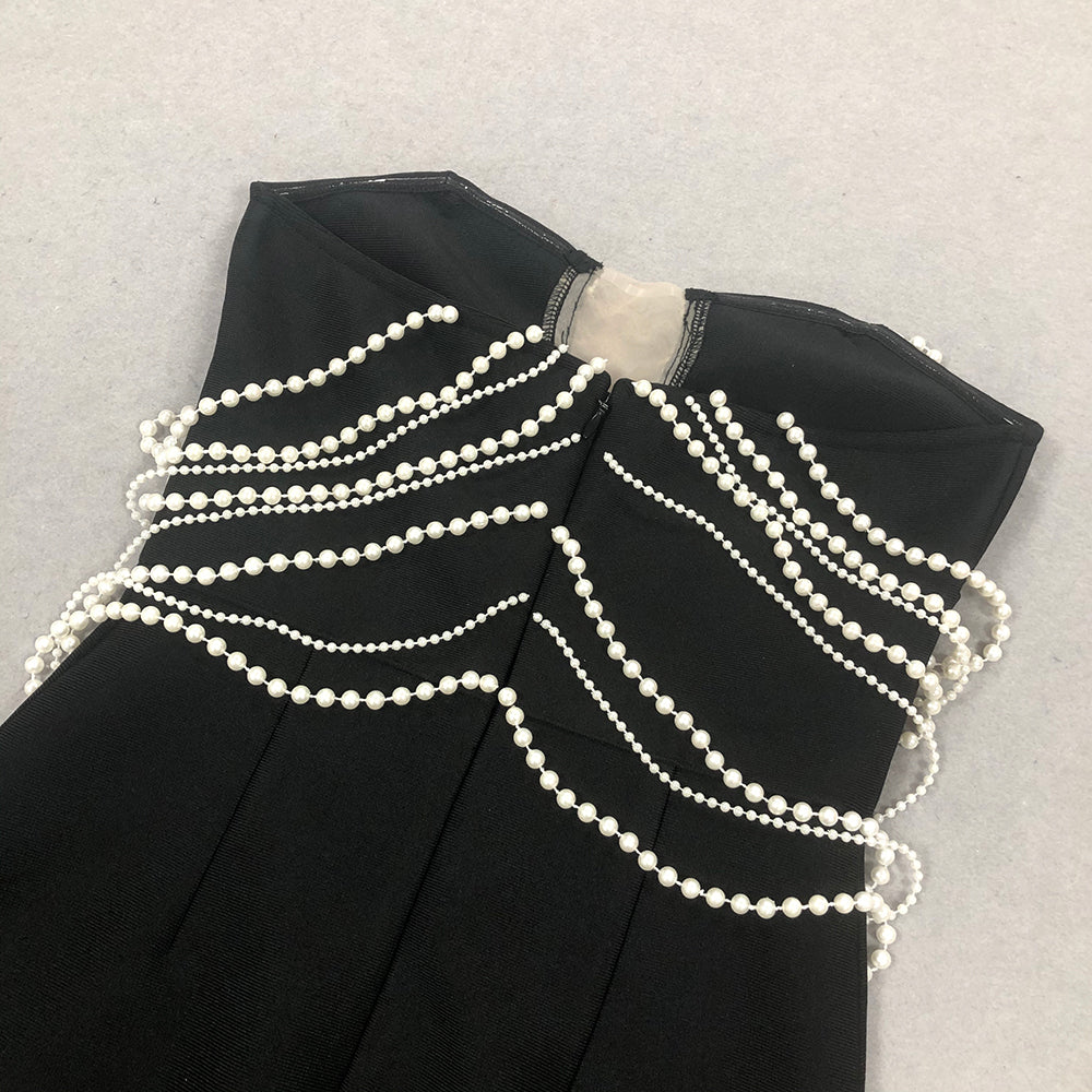 Pearl Bardot Maxi Dress Black