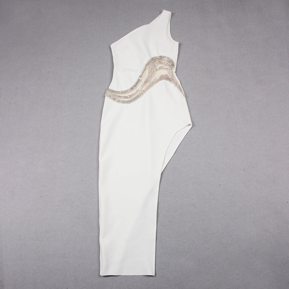 One Shoulder Embellished Maxi Dress White HV9265
