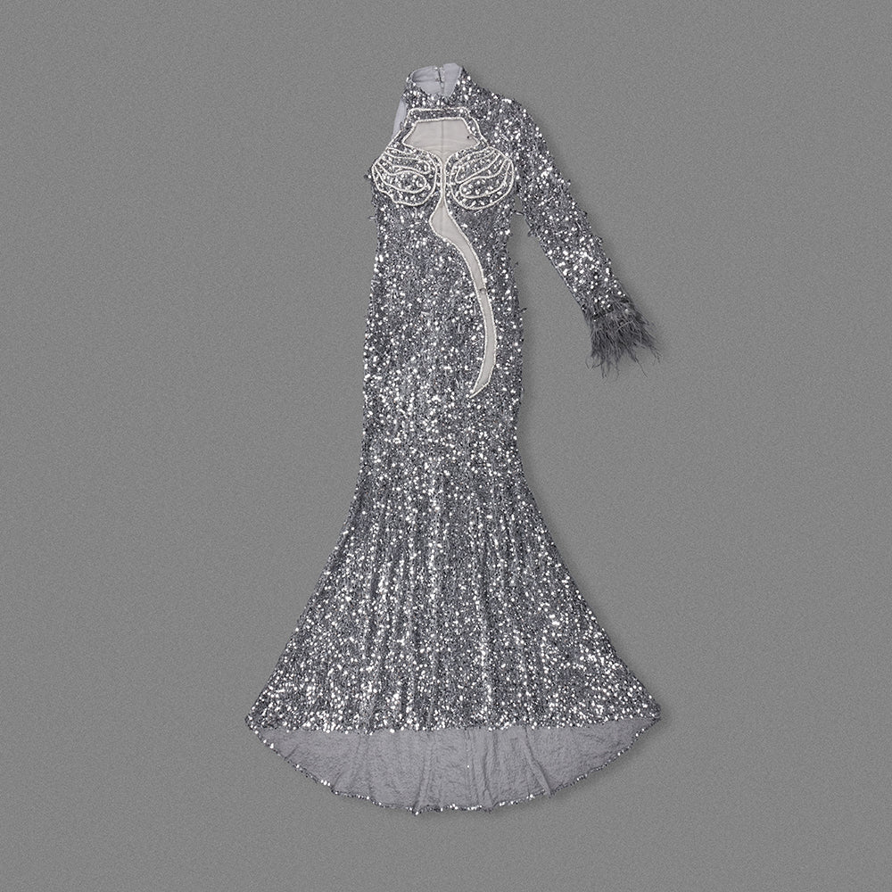 One Sleeve Sequin Maxi Dress Grey HV2229