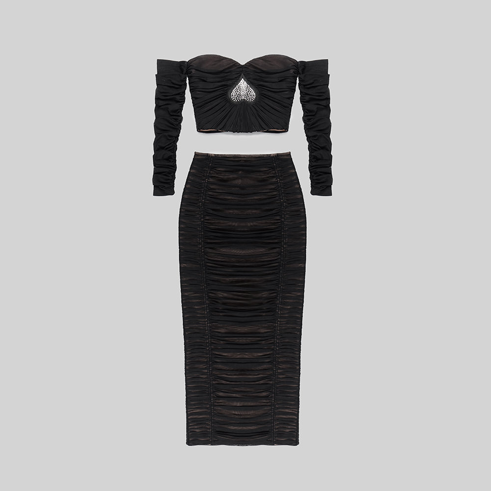 Long Sleeve Off Shoulder Two Piece Maxi Dress HV9658