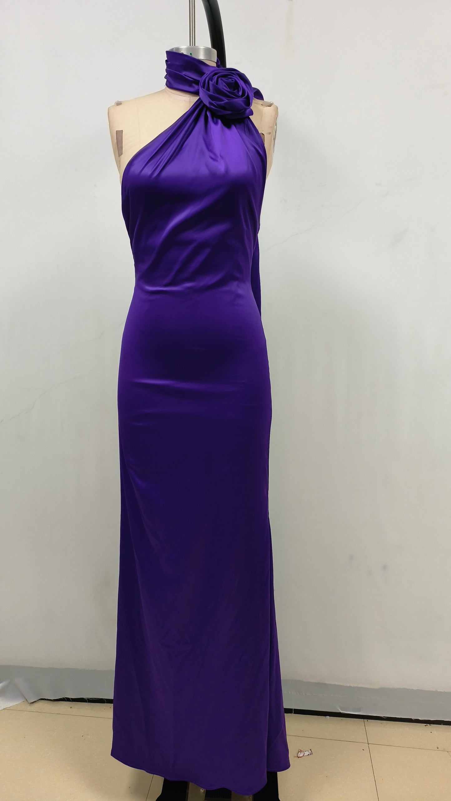 One Shoulder Floral Maxi Dress Purple HV1771