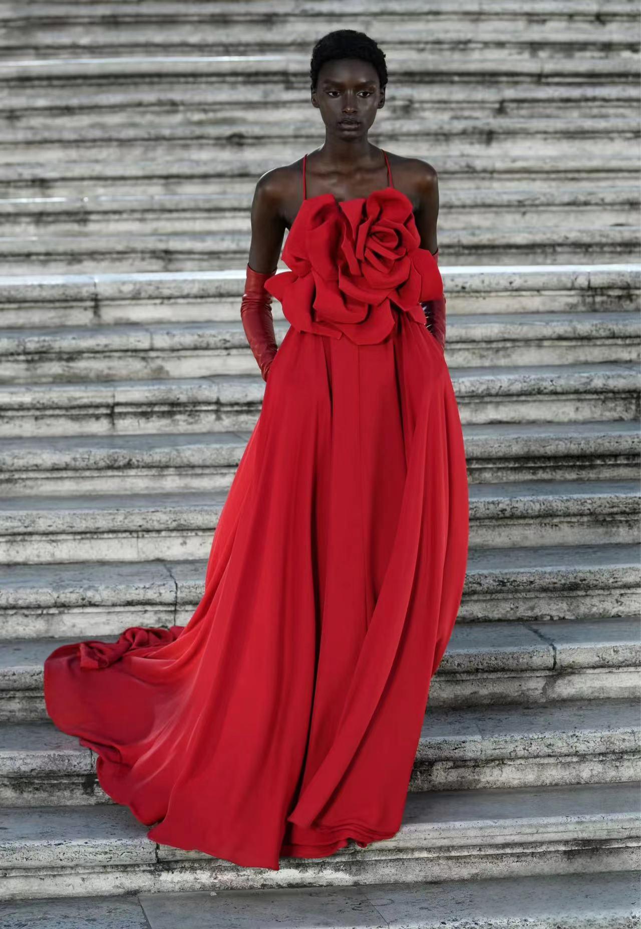 Floral Backless A Line Maxi Dress Red