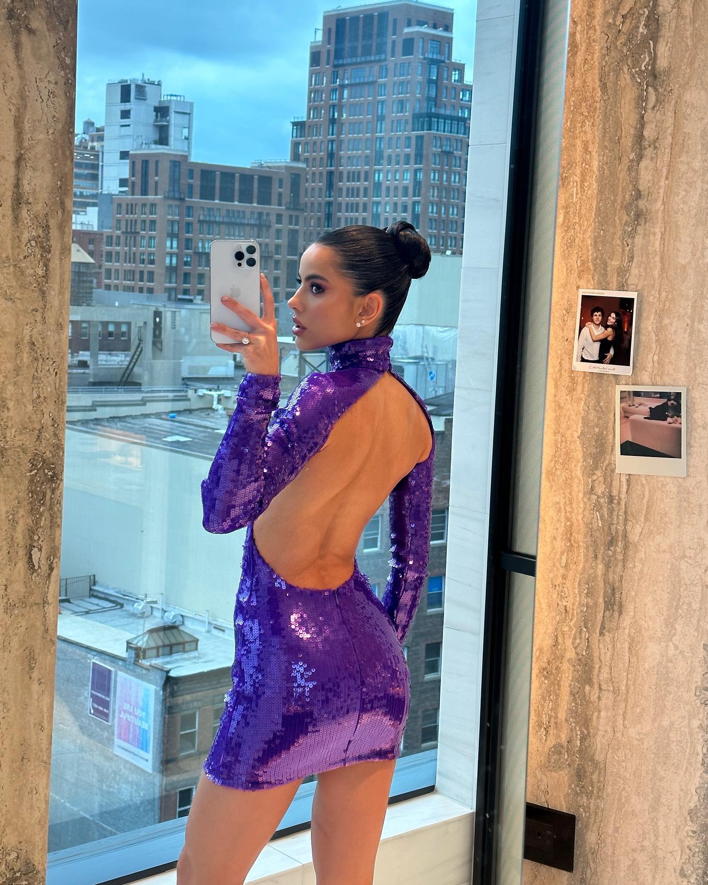 Long Sleeve Sequin Backless Dress Purple HV1009