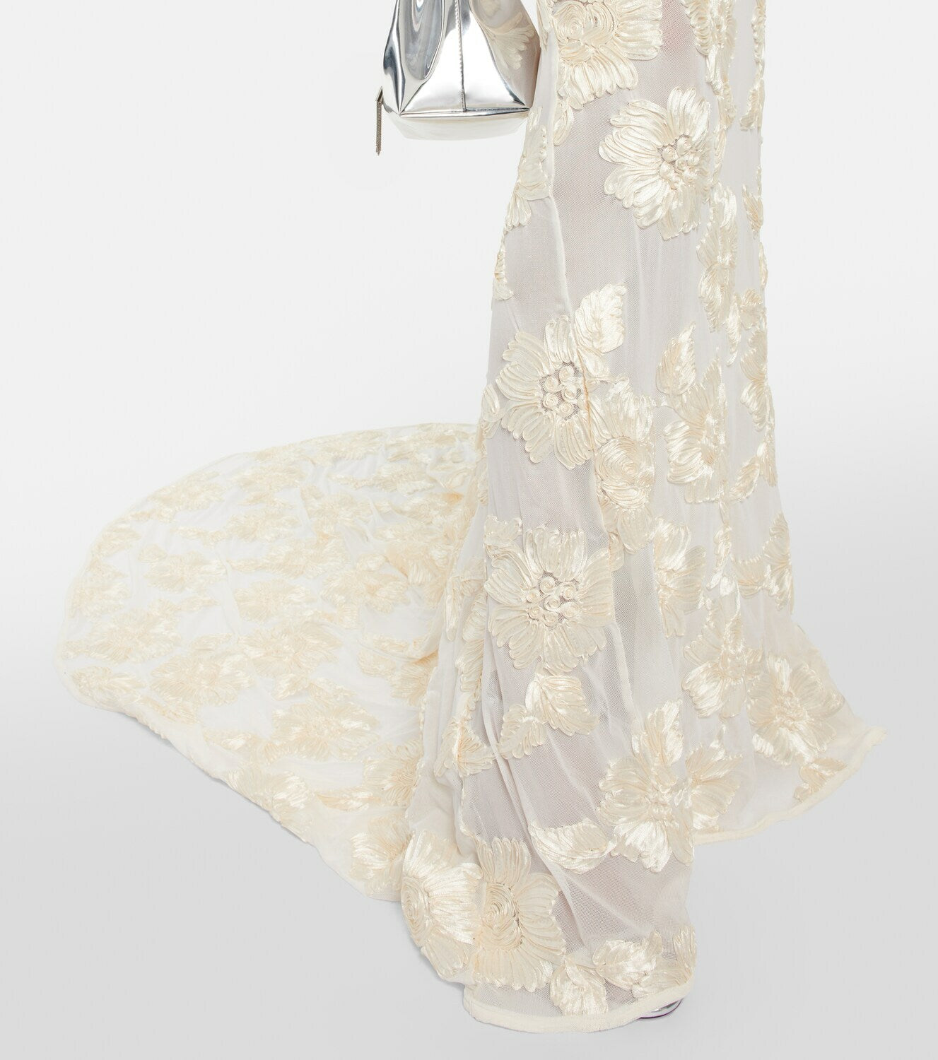Strapless Floral Tail Maxi Dress Ivory HV1408