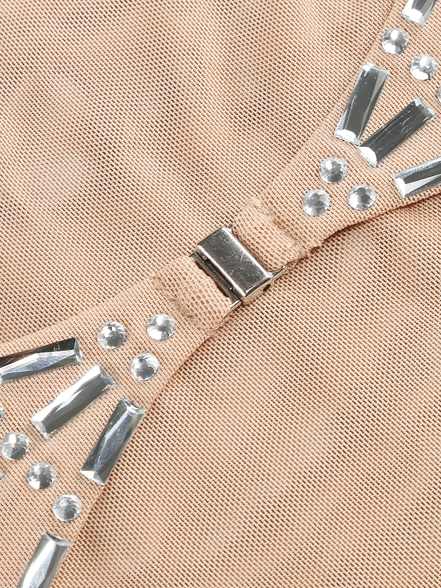 Long Sleeve Embellished Two Piece Dress Nude