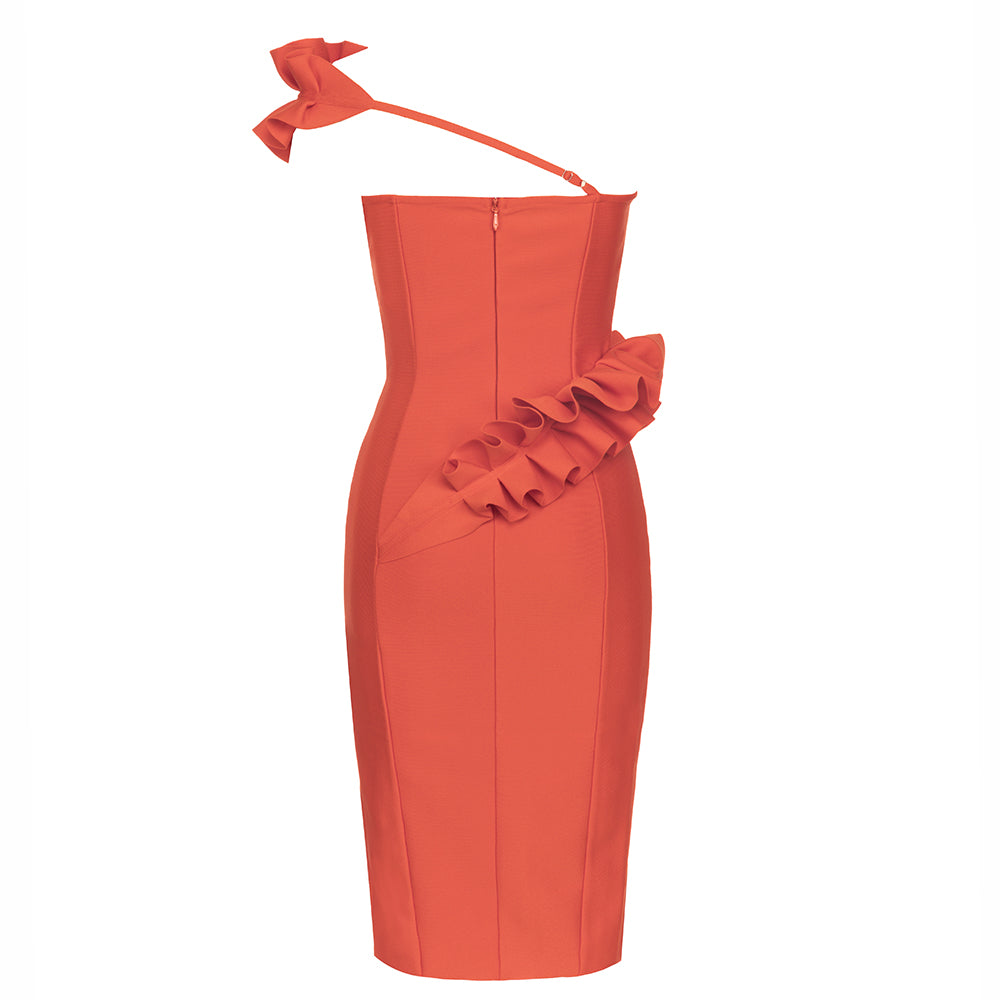 Ruffle One Shoulder Midi Dress V7842