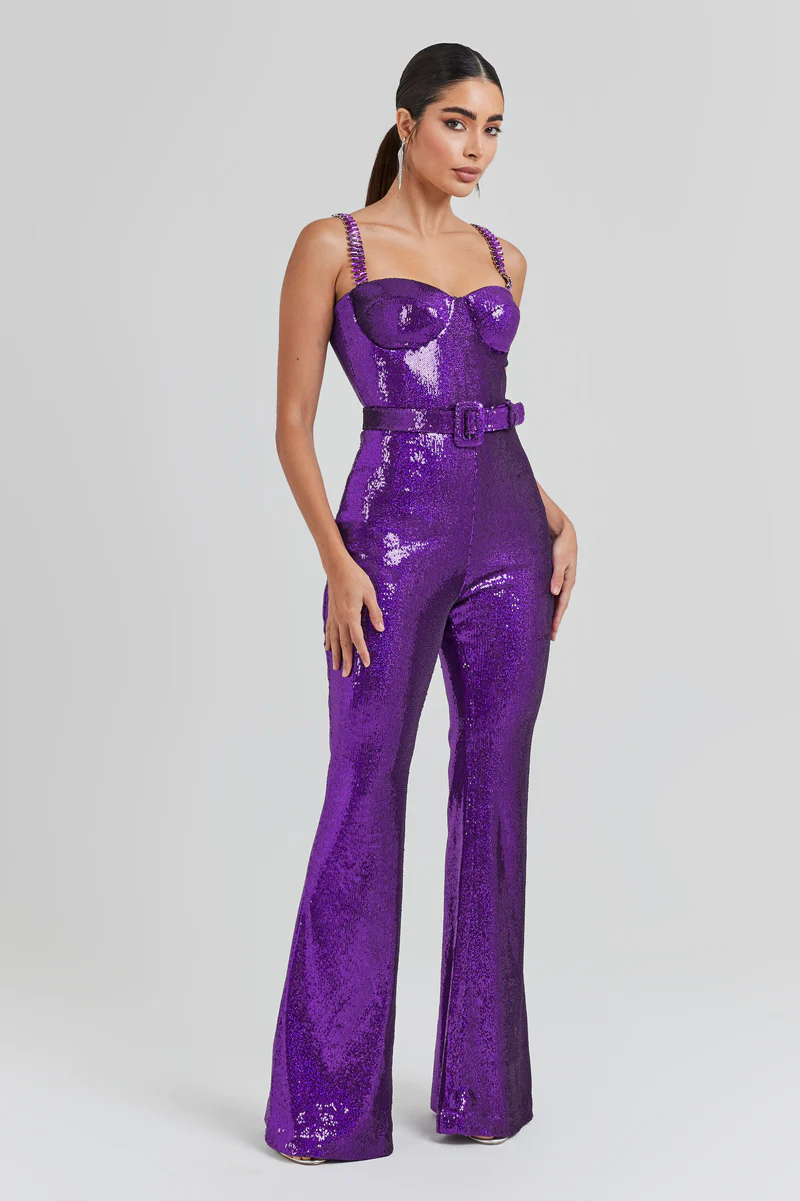 Bustier Sequin Jumpsuit Purple HV9977