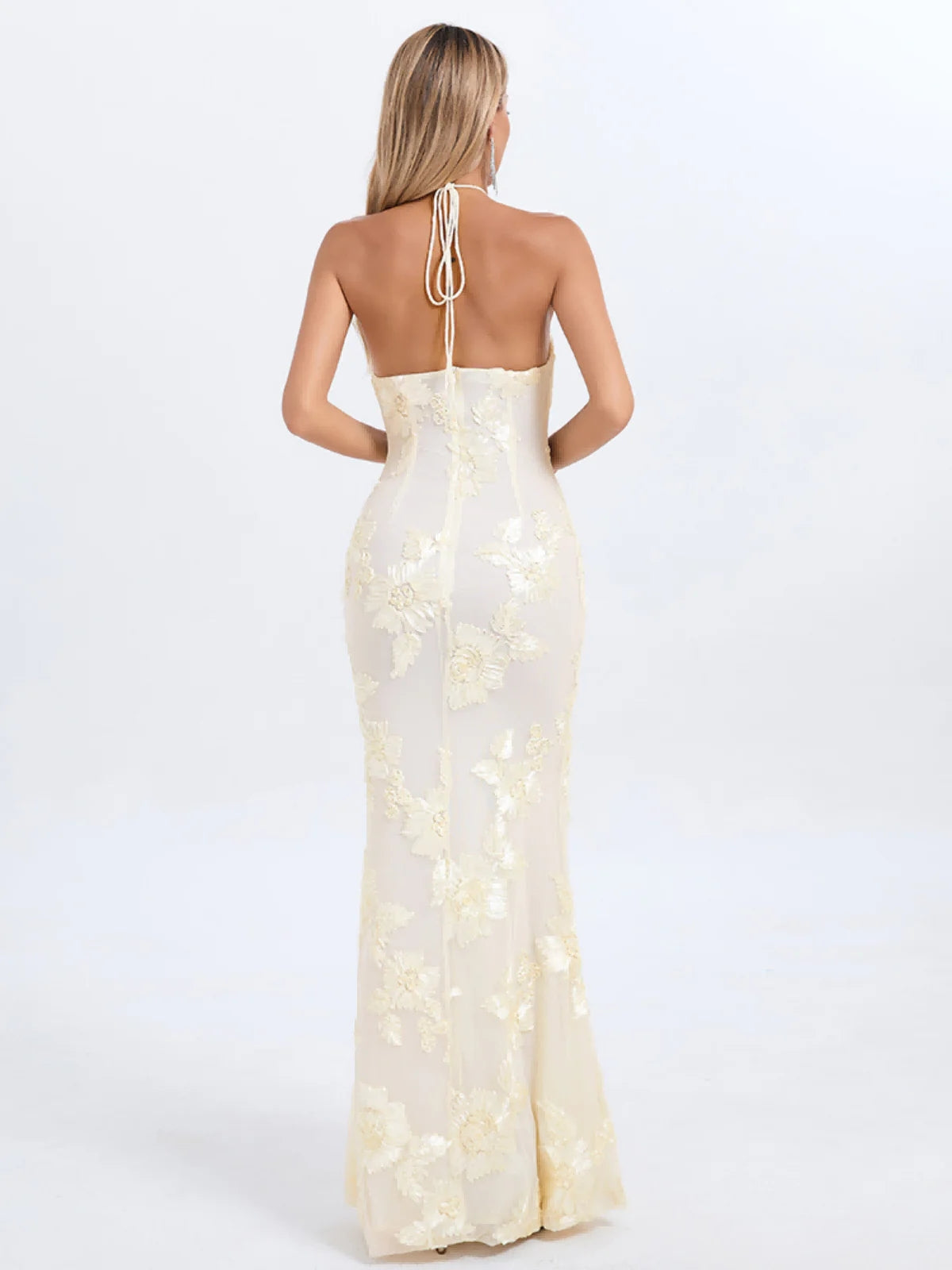 Halter Floral Maxi Dress Ivory HV1527