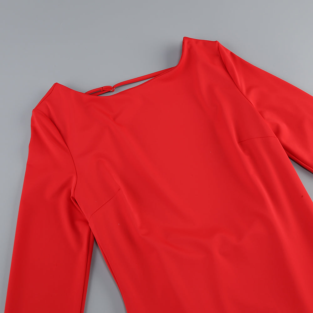 Long Sleeve Backless Maxi Dress Red