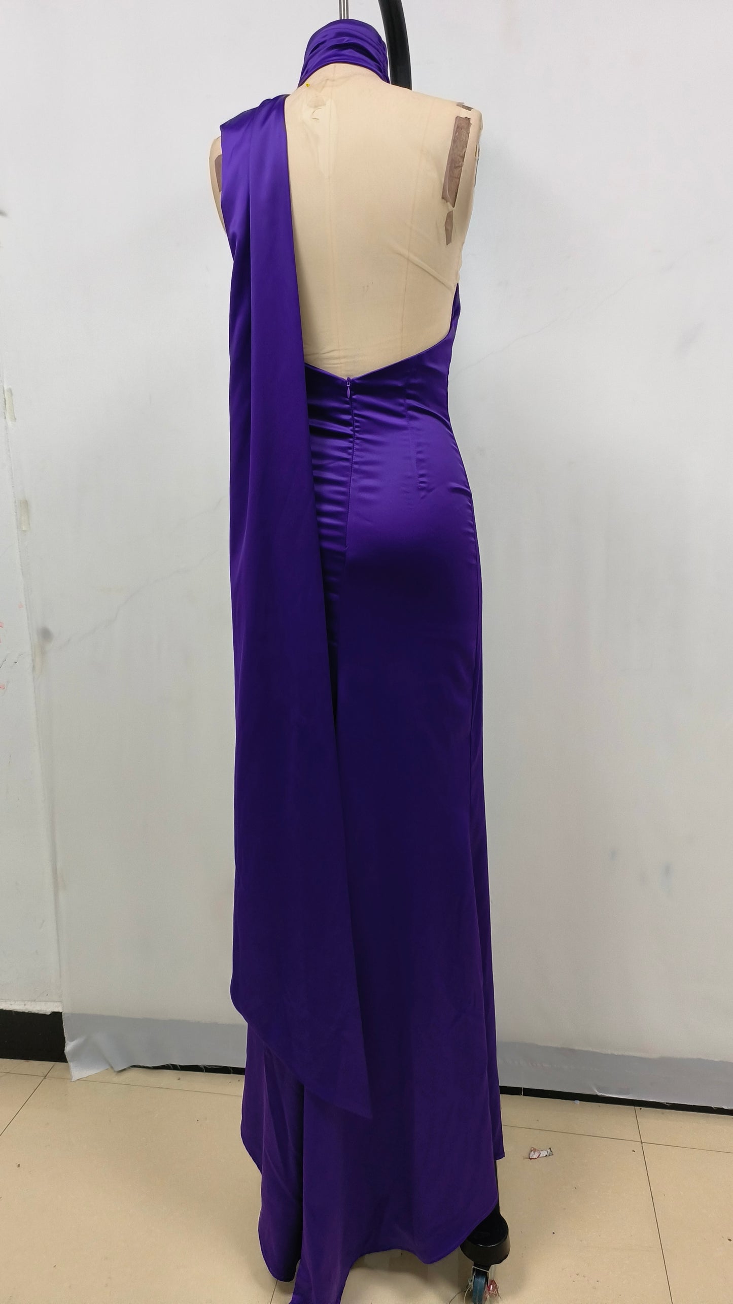 One Shoulder Floral Maxi Dress Purple HV1771
