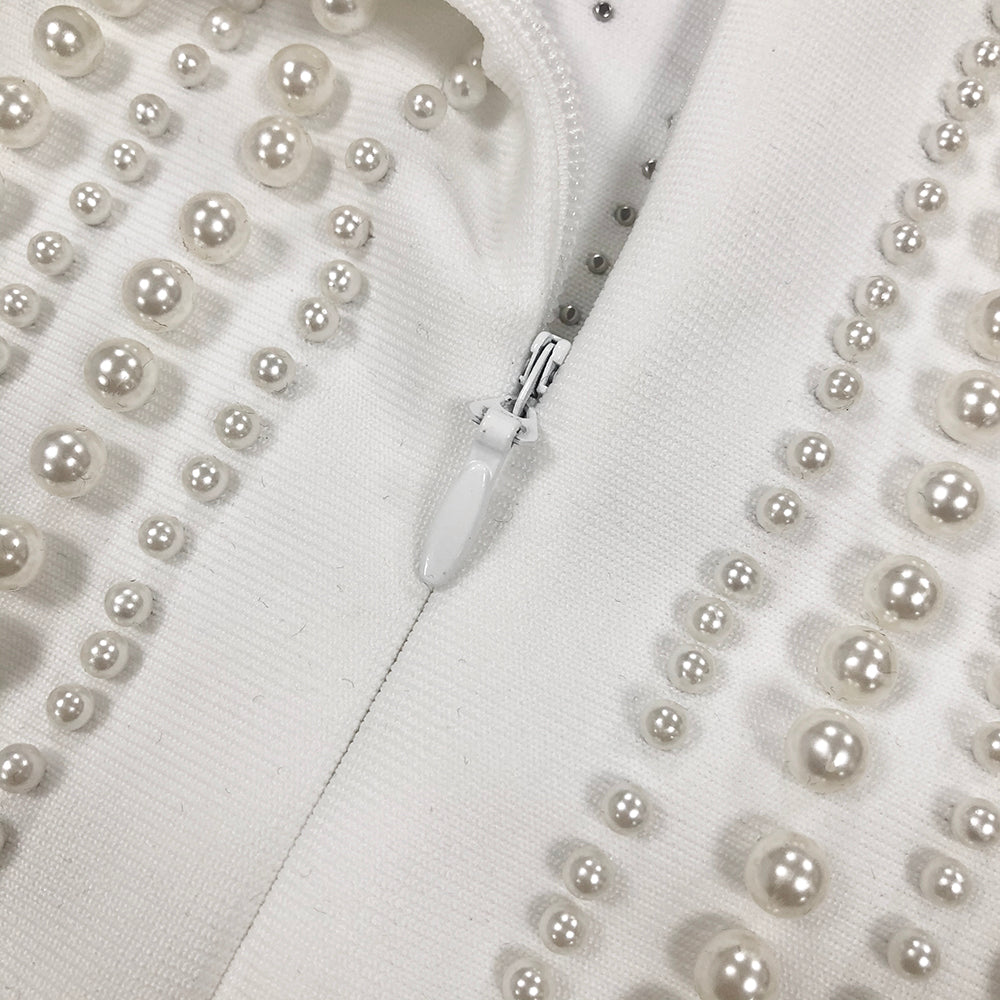 Strapless Bustier Pearl Tassel Midi Dress HV1353