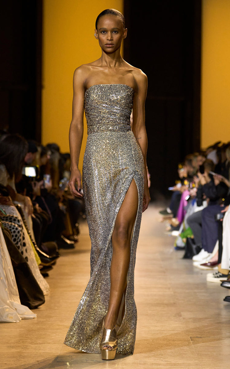 Strapless Sequin Maxi Dress Gold Silver