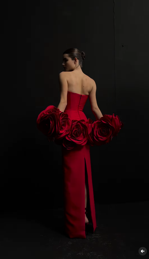 Strapless Floral Detail Maxi Dress
