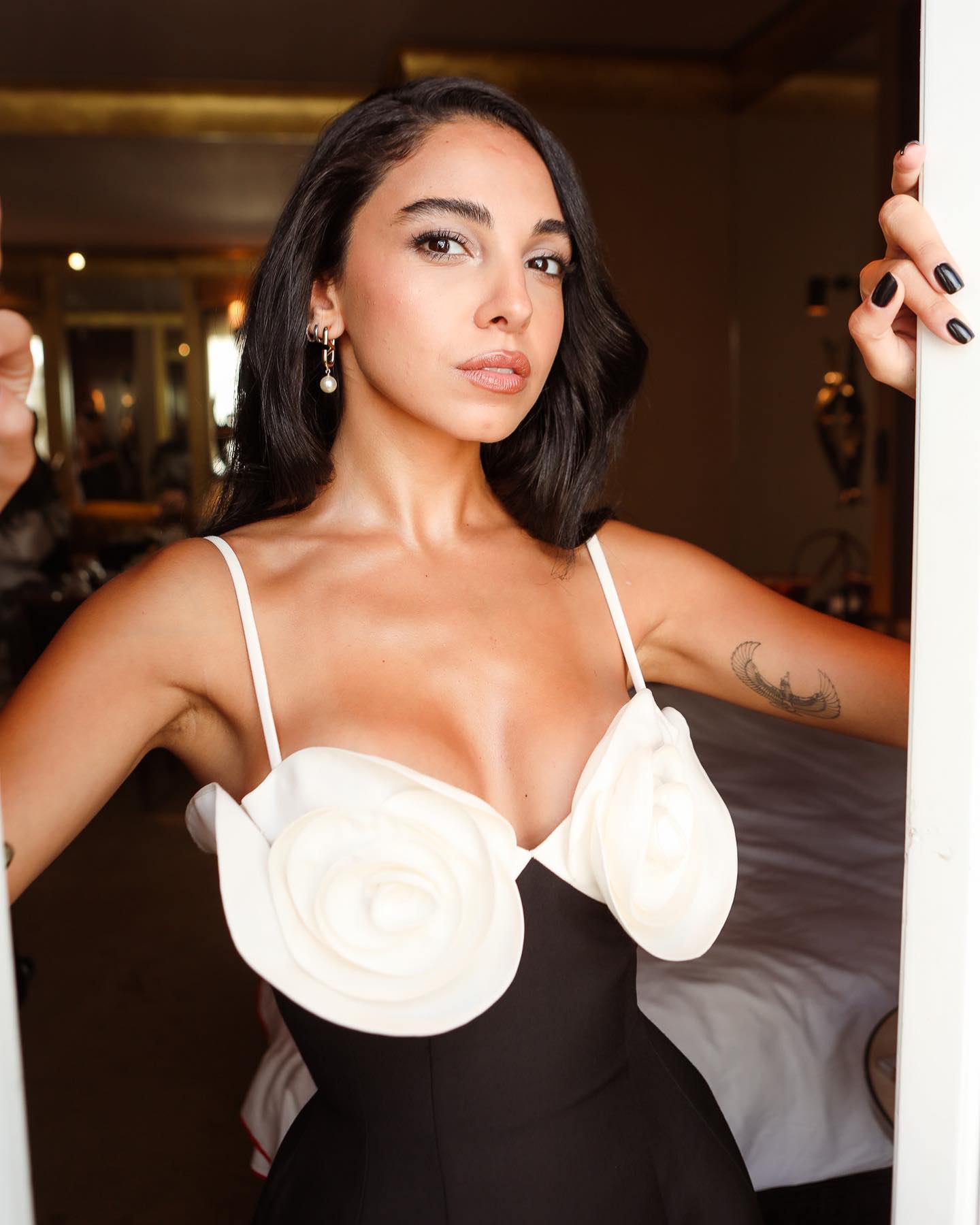 Flower Bustier A Line Dress Black White HV1051