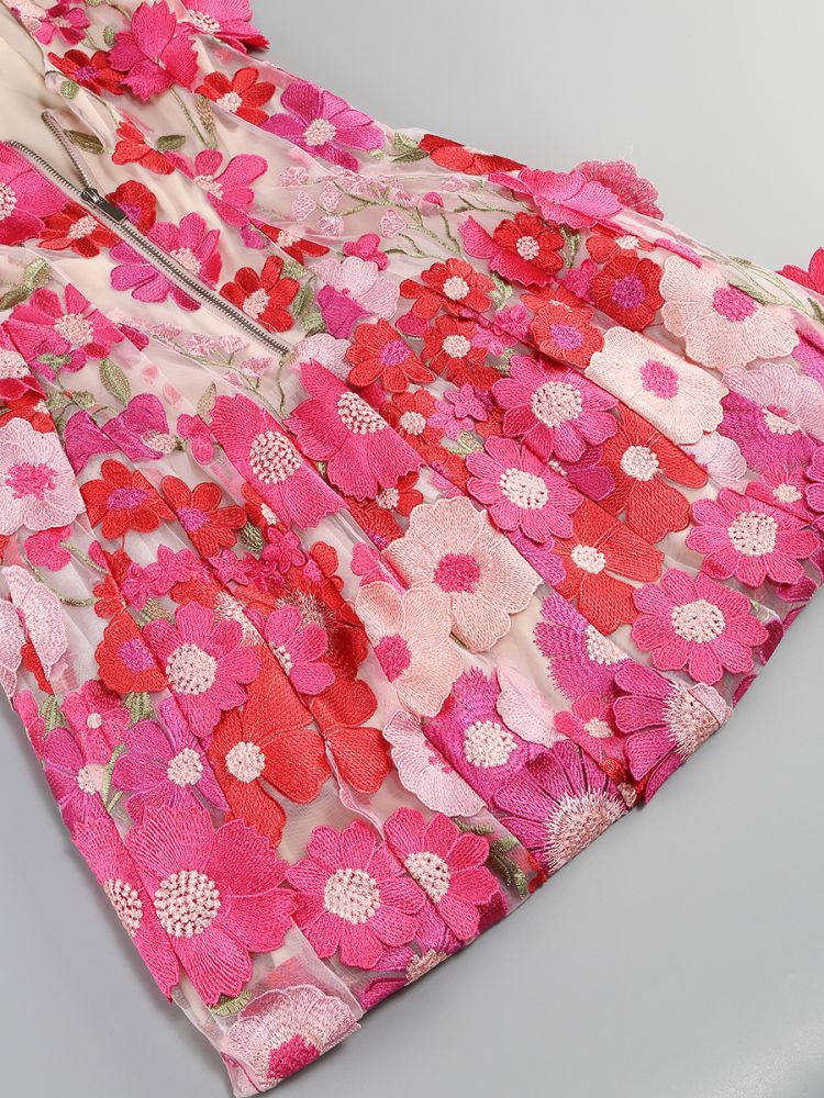 Floral A Line Dress Hot Pink HV1590
