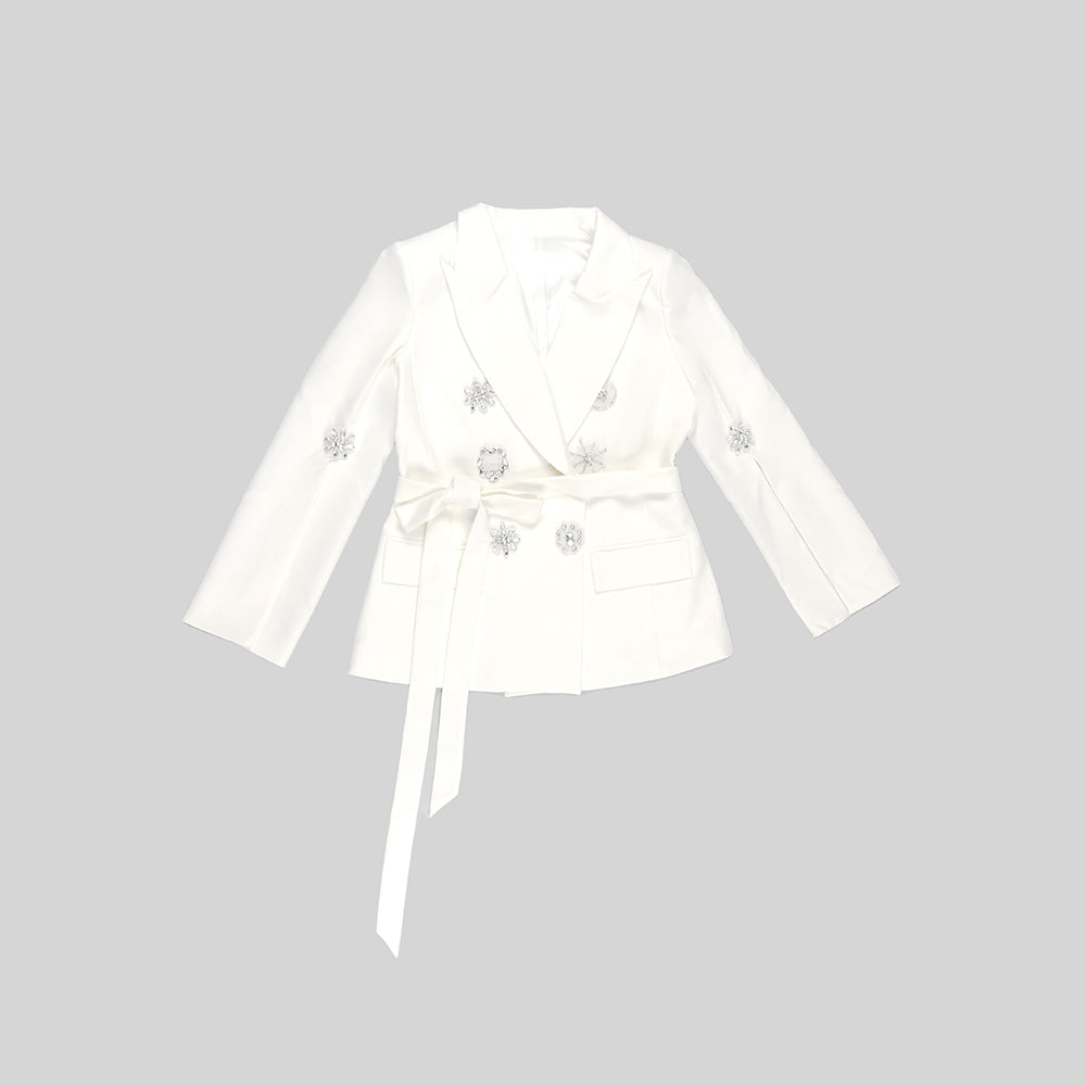 Long Sleeve Crystal Detail Blazer White HV9765