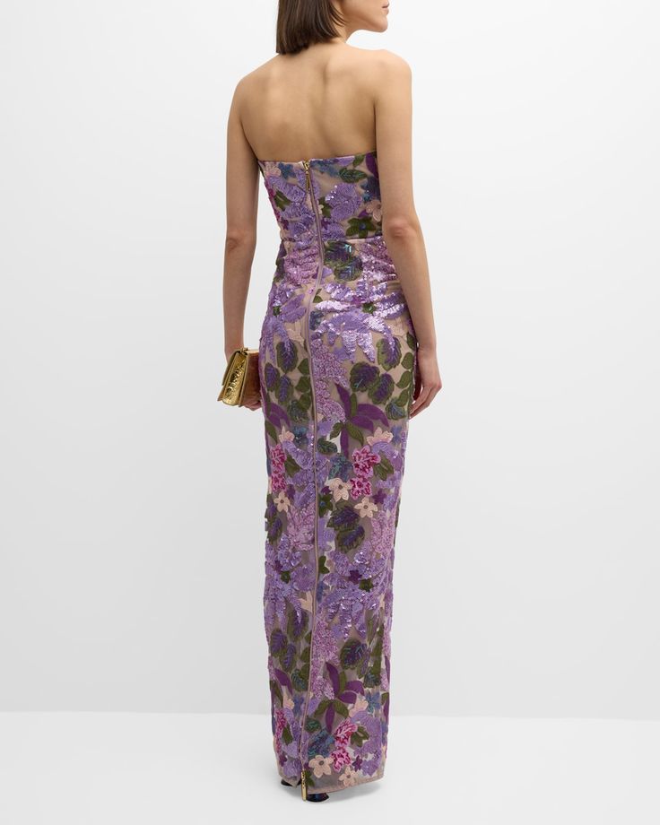 Strapless Floral Sequin Bustier Maxi Dress Lavender HV1373