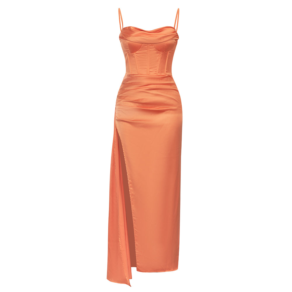 Draped Corset Maxi Dress Orange HV9438