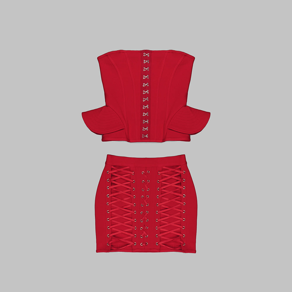 Strapless Corset Lace Up Peplum Dress HV9593