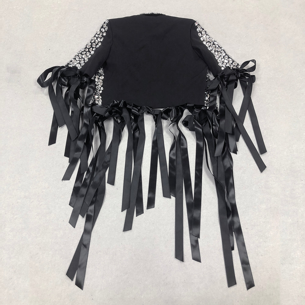 Long Sleeve Crystal Ribbon Jacket Black