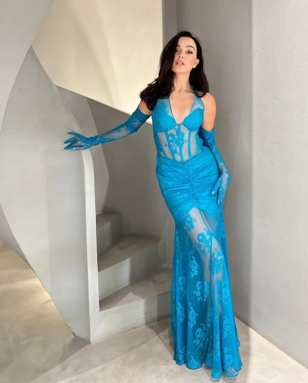 Halter Bustier Lace Mermaid Maxi Dress HV9972