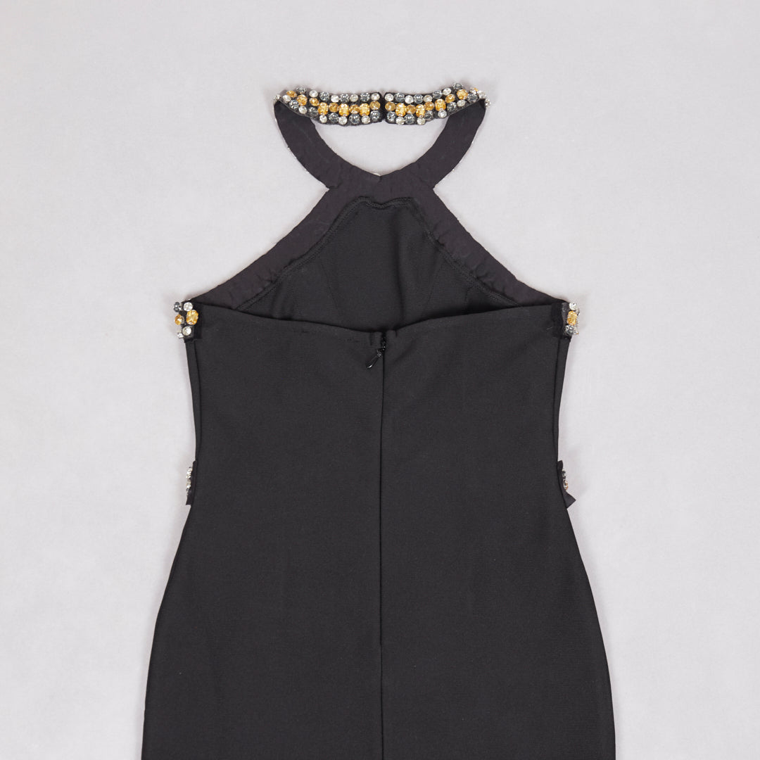 Halter Crystal Midi Dress Black BB085