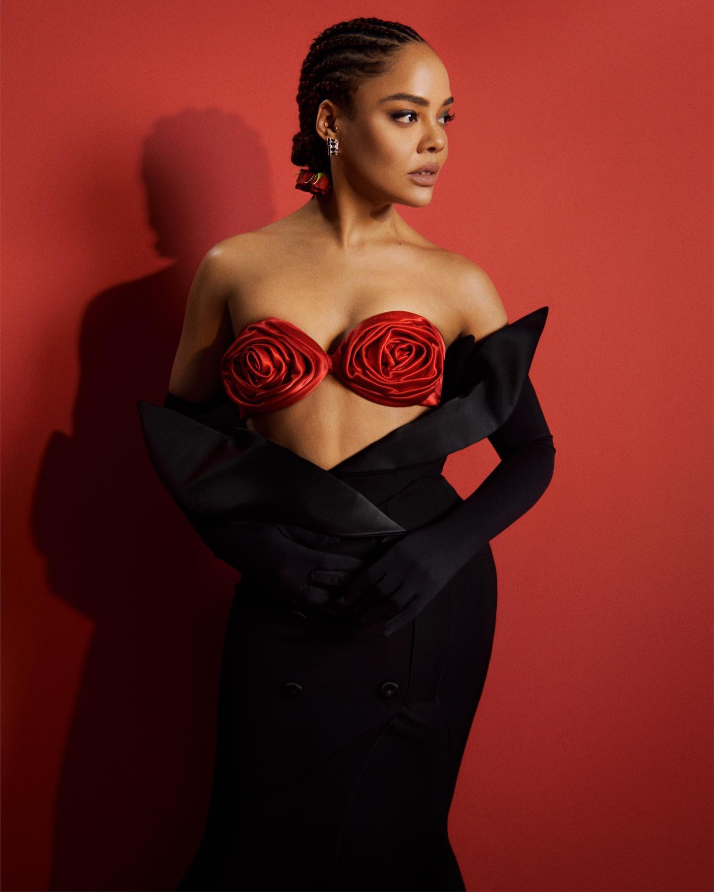 Rose Bustier Mermaid Maxi Dress Black Red HV9744