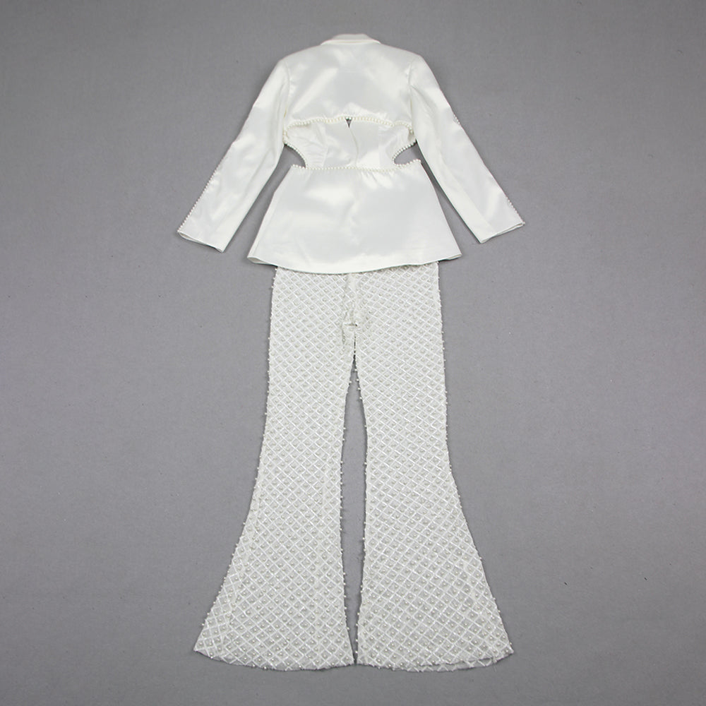 Long Sleeve Pearl Silk Suit White HV9953