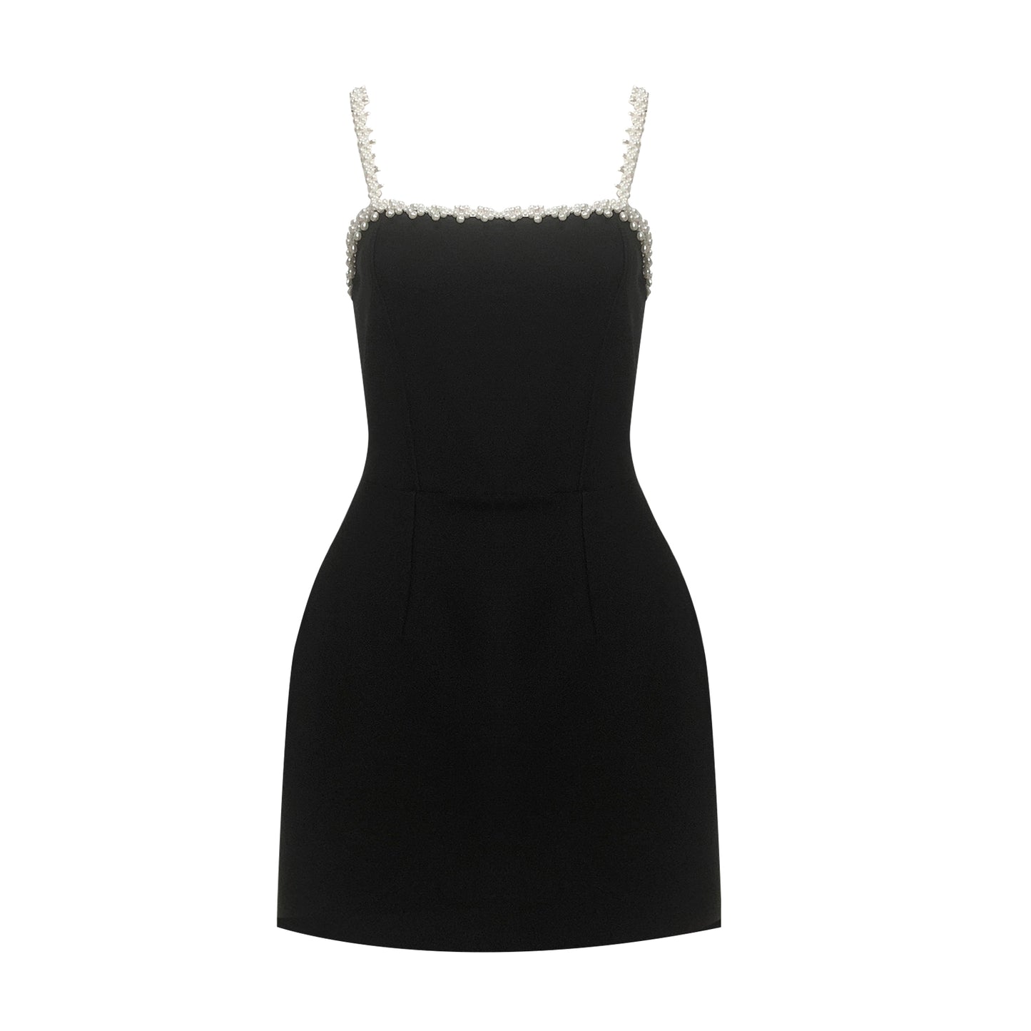 Pearl Detail A Line Dress Black