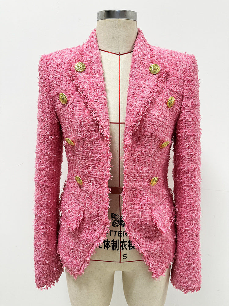 Long Sleeve Frayed Blazer Hot Pink