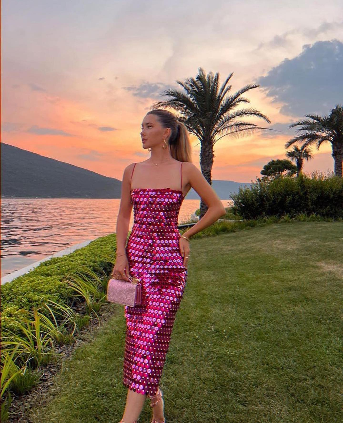 Big Sequin Maxi Dress Hot Pink HV9114