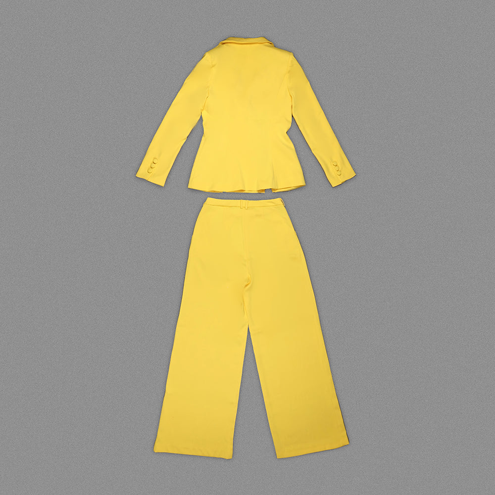 Long Sleeve Crystal Trim Suit Yellow HV9927