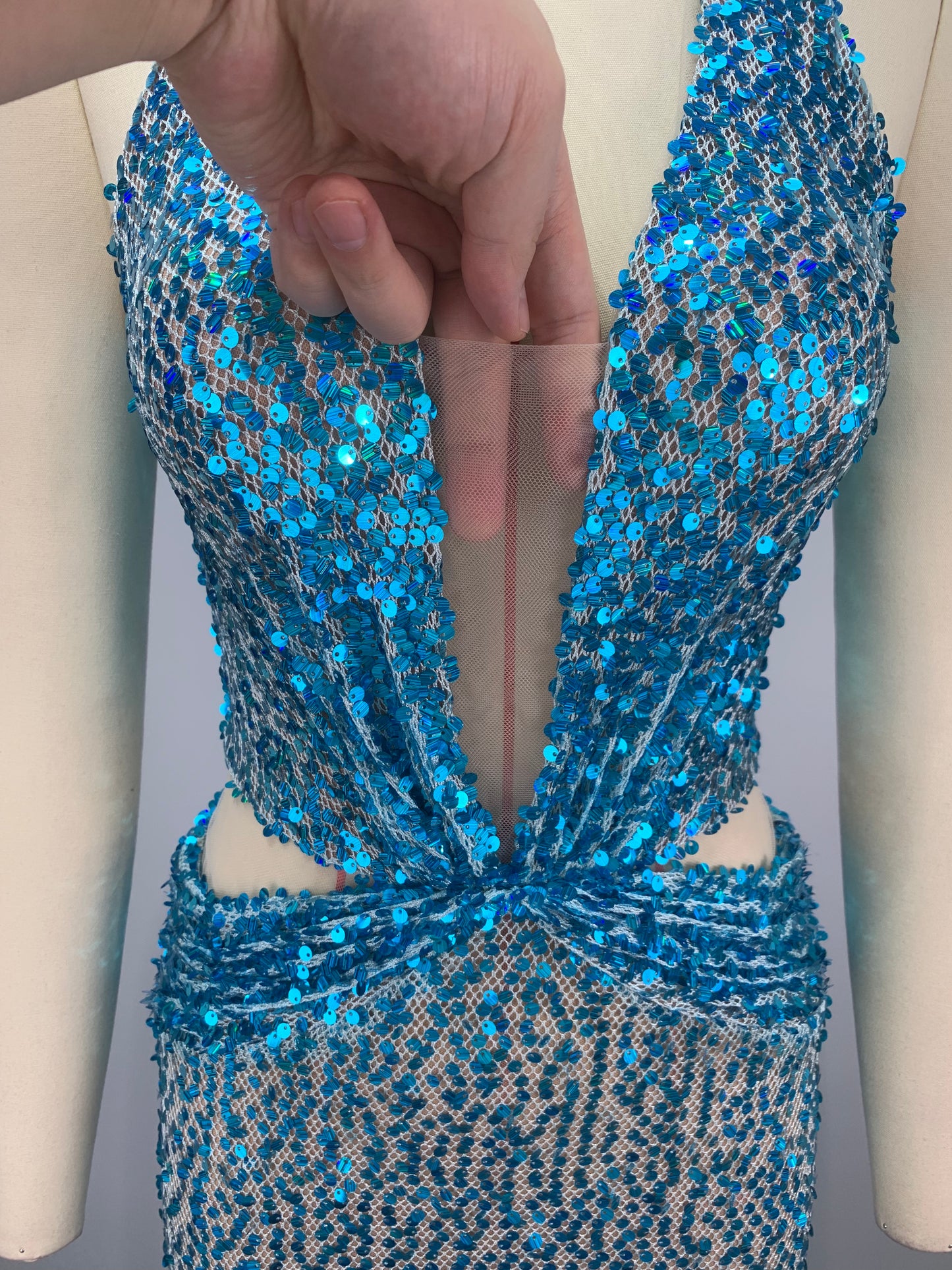Halter Sequin Maxi Dress Turquoise HV1539