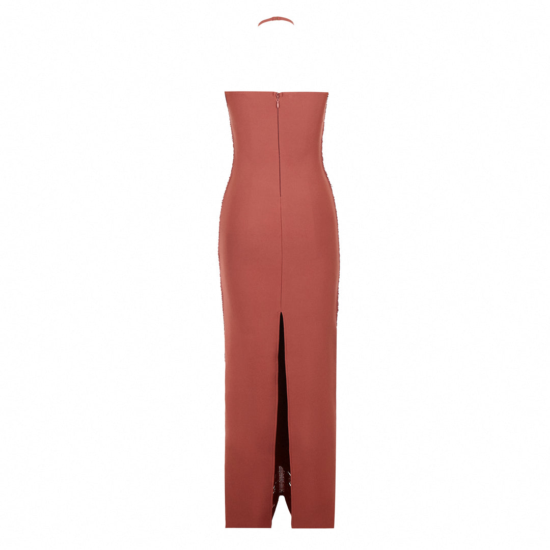 Halter Tassel Detail Maxi Dress Rust