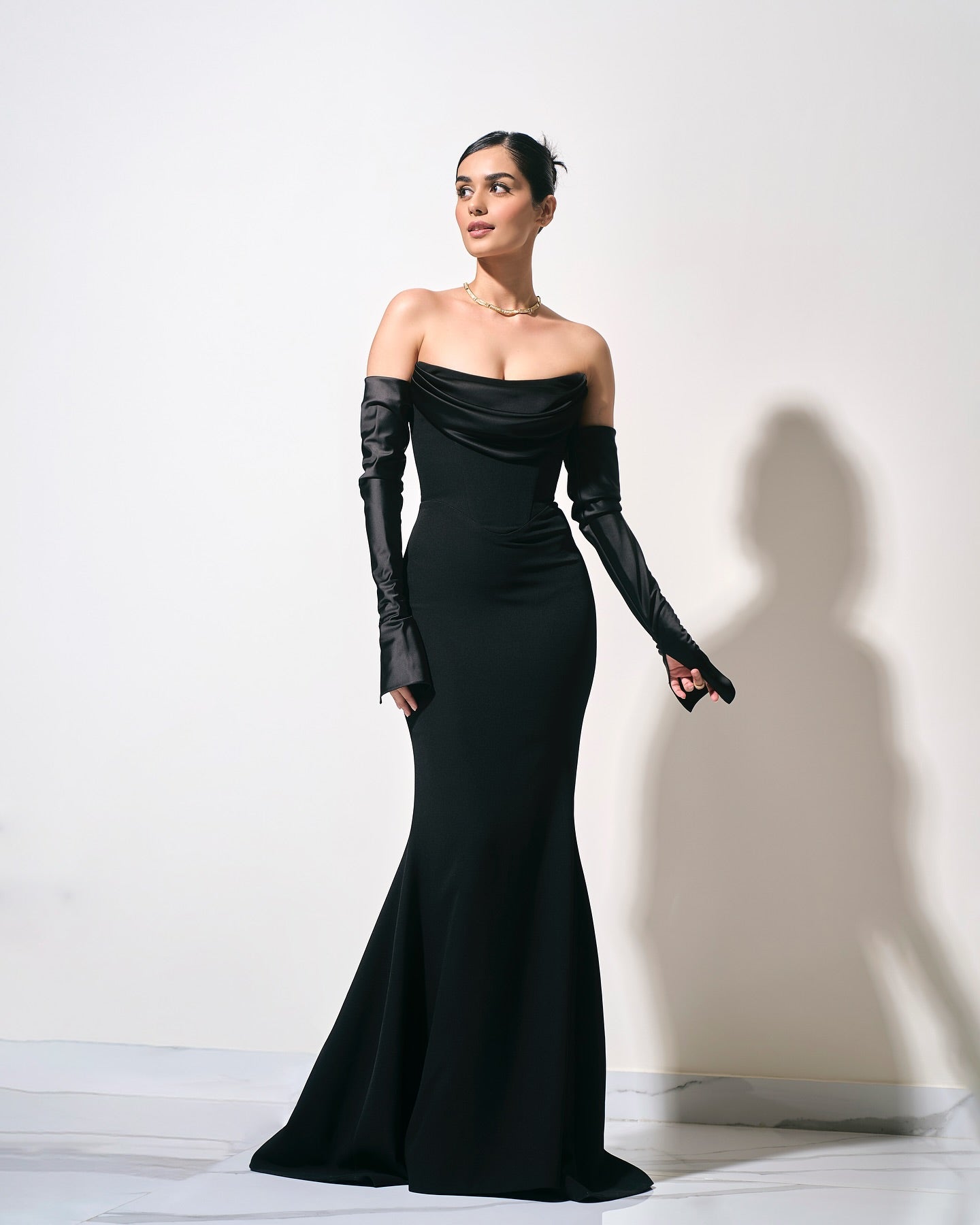 Long Sleeve Strapless Draped Maxi Dress HV2127