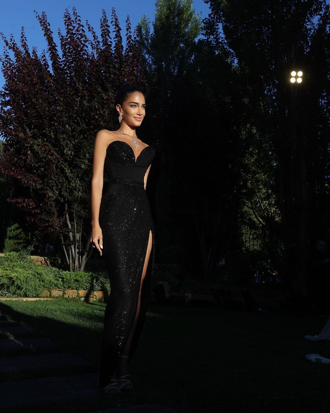 Strapless Sequin Two Piece Maxi Dress Black HV9217